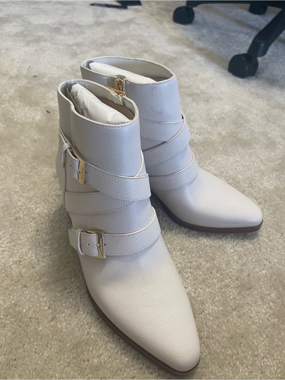 Michael Kors Ivory Pointed Ankle Buckle Boots
